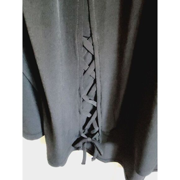 Chico's 2‎ Black Lattice Crossover Front Tunic Blouse Liquid Knit Sz L Long Slv - Picture 4 of 6